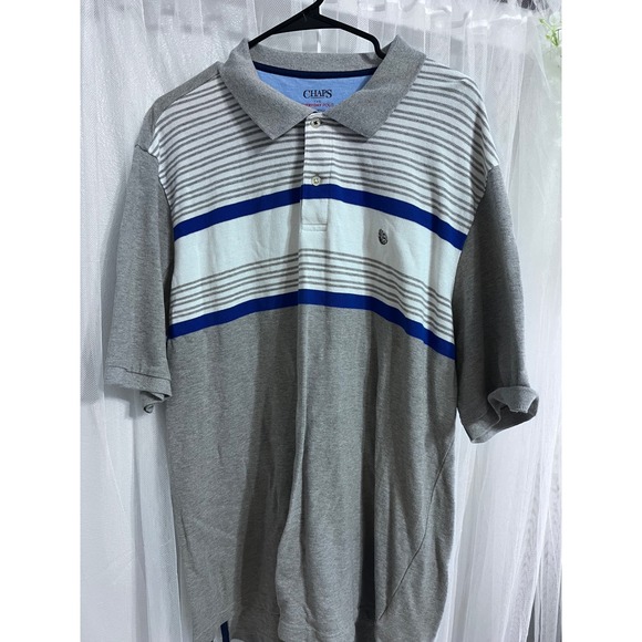 Chaps Other - Chaps The Everyday Polo Shirt Mens 2XLT Grey Blue White Stripe‎ Short Sleeve